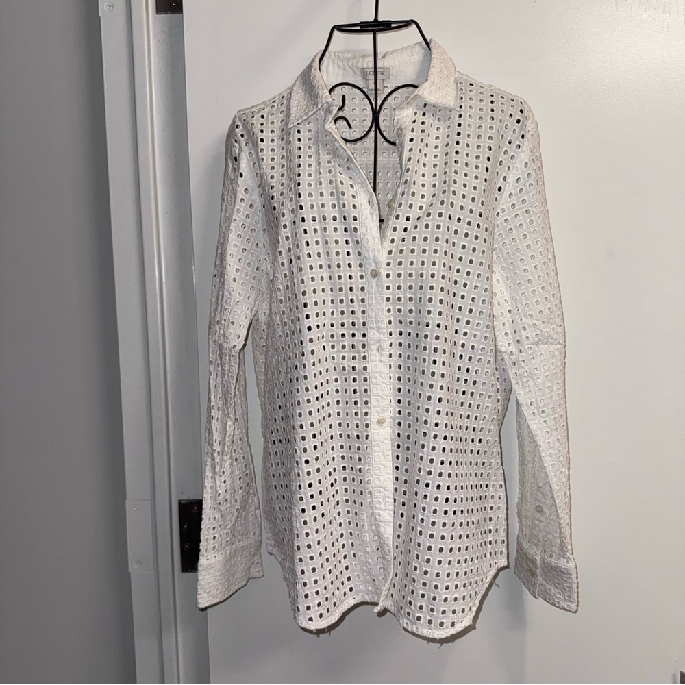 J. Crew White Eyelet Button Down Shirt